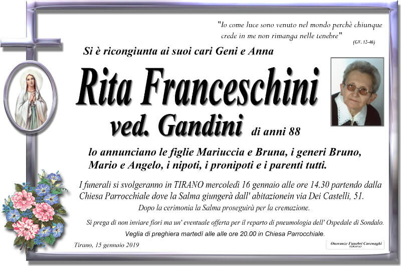 Franceschini Rita necrologio | INTORNO TIRANO