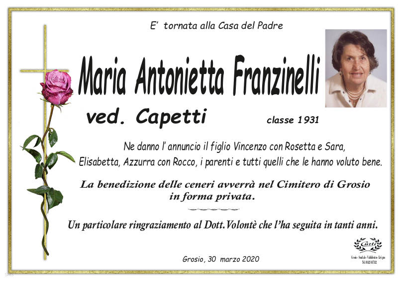 necrologio Franzinelli Maria Antonietta