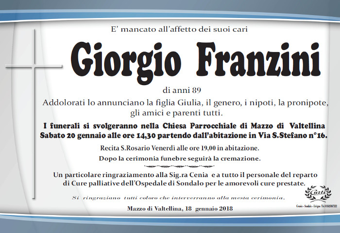 Necrologio Franzini Giorgio