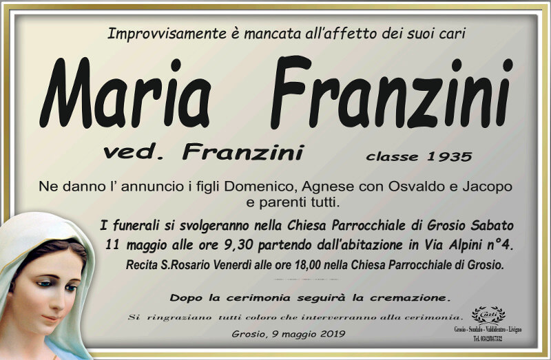 necrologio Franzini Maria