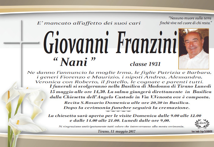 Necrologio Franzini Giovanni