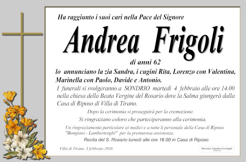 necrologio Frigoli Andrea