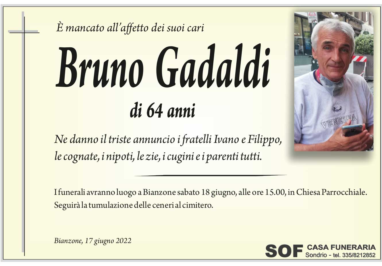 necrologio Gadaldi Bruno