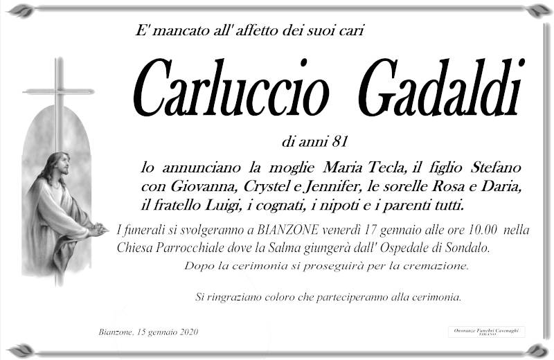 necrologio Gadaldi Carluccio