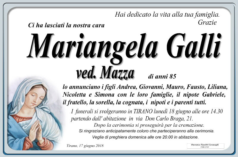 necrologio Galli Mariangela