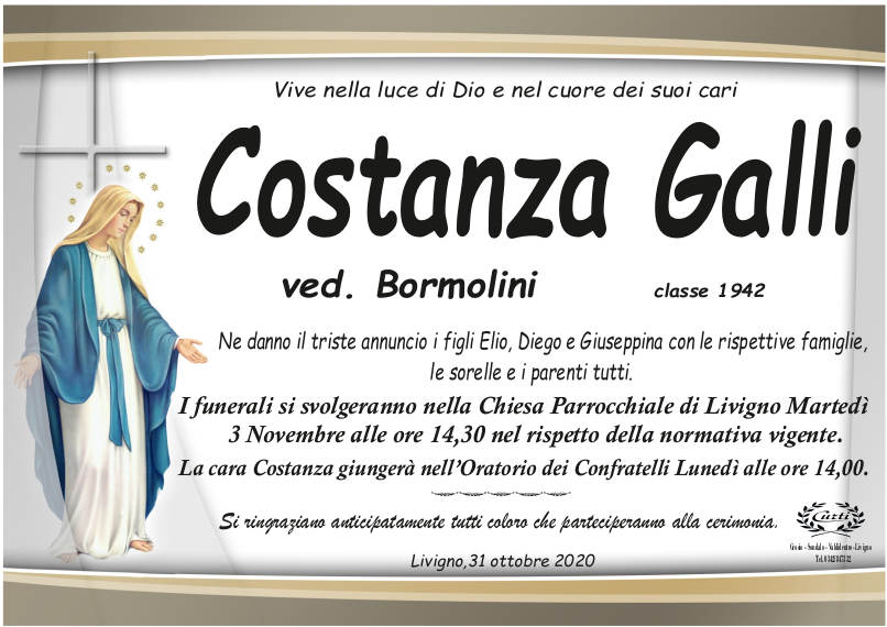 necrologio Galli Costanza