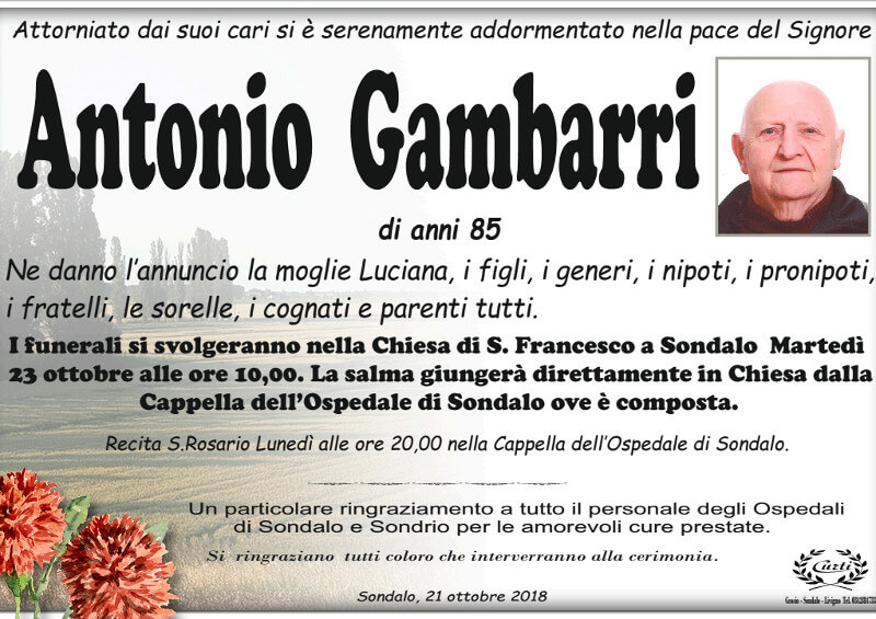 necrologio Gambarri Antonio