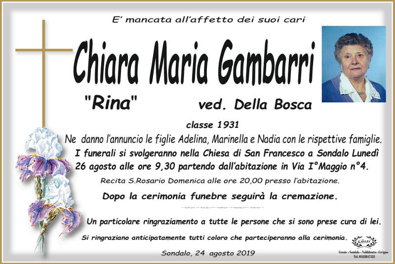 necrologio Gambarri Chiara Maria
