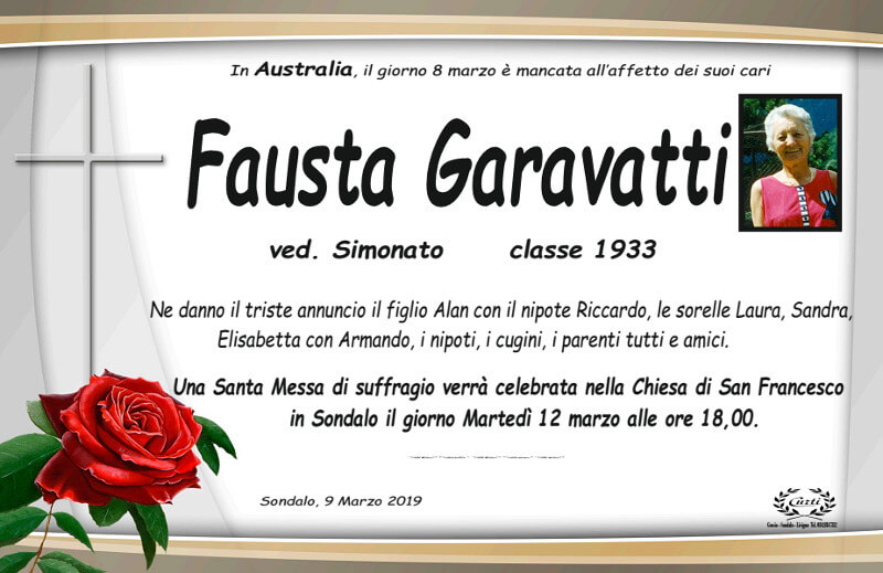 necrologio Garavatti Fausta