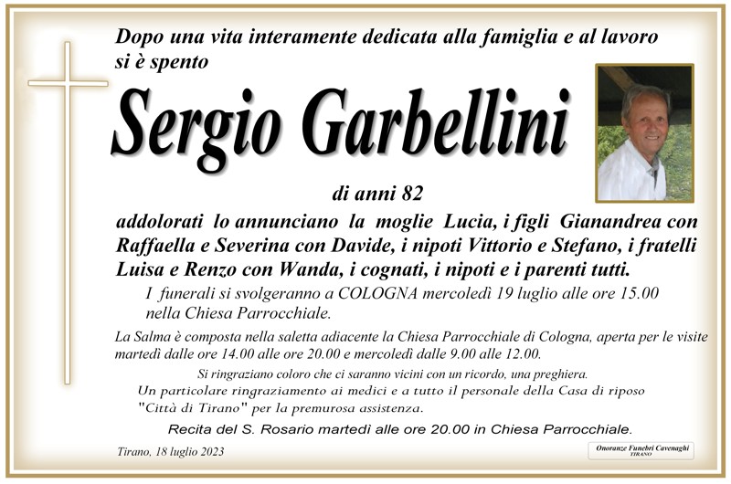 Necrologio Garbellini Sergio