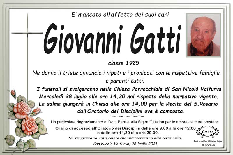 necrologio Gatti Giovanni