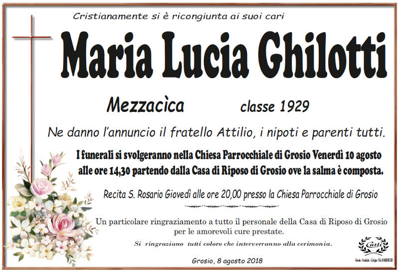 necrologio Ghilotti Maria Lucia