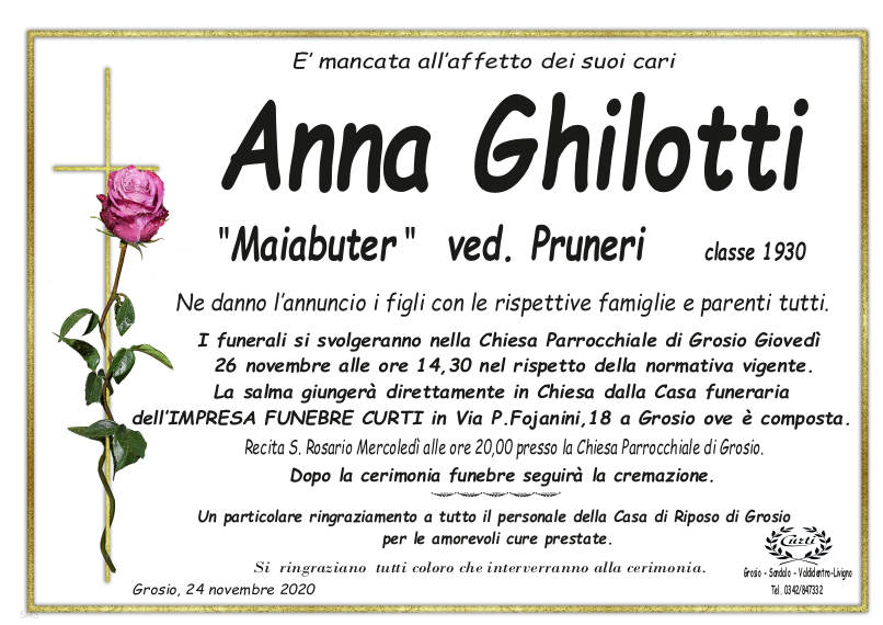 necrologio Ghilotti Anna