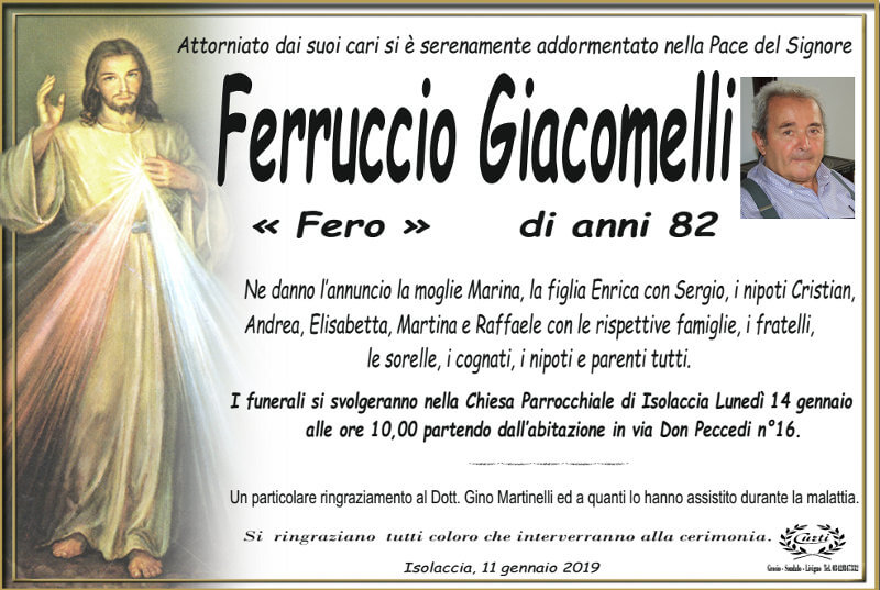necrologio Giacomelli Ferruccio
