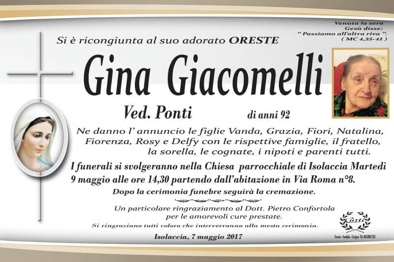 necrologio Giacomelli Gina
