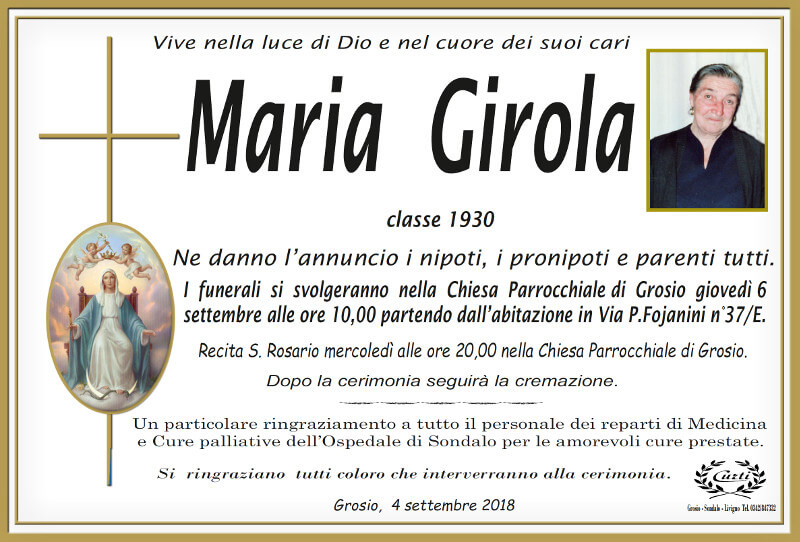 necrologio Girola Maria
