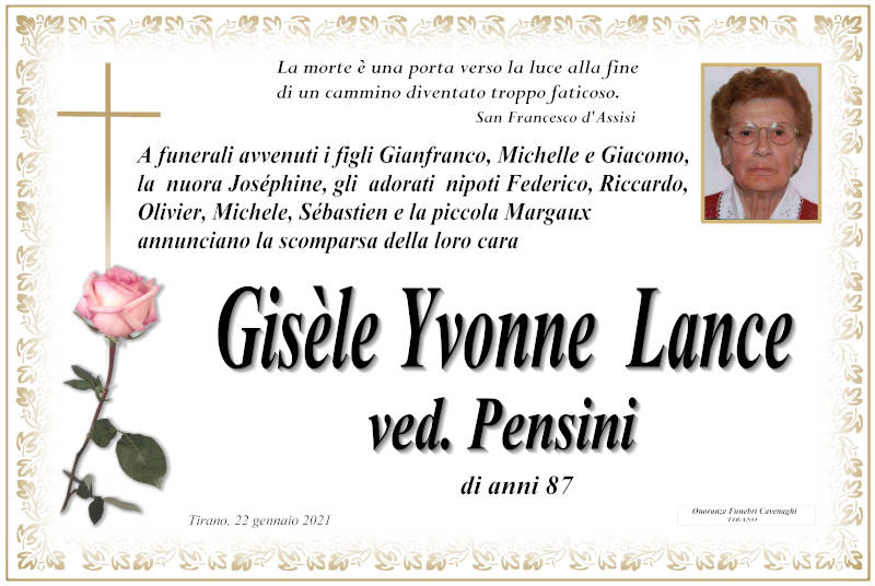 necrologio Gisèle Yvonne Lance