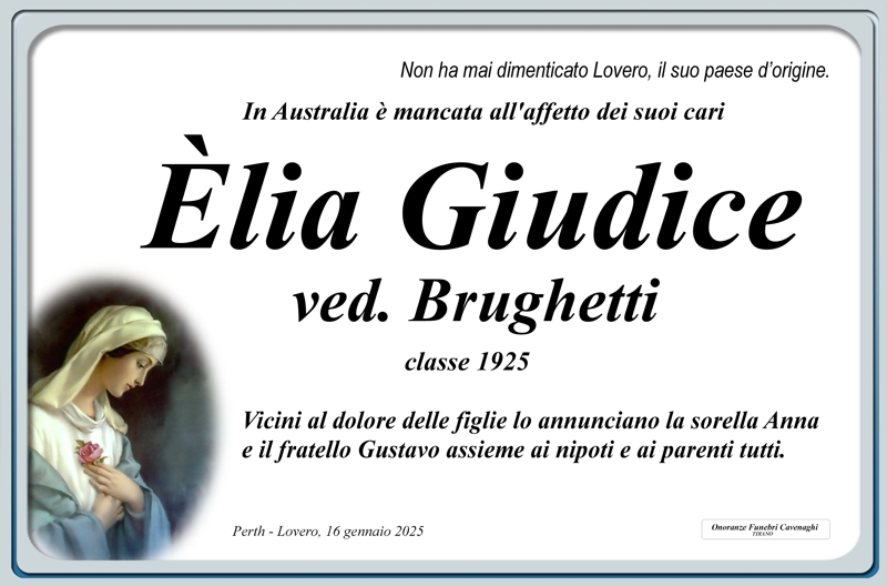 Necrologio Giudice Èlia ved. Brughetti