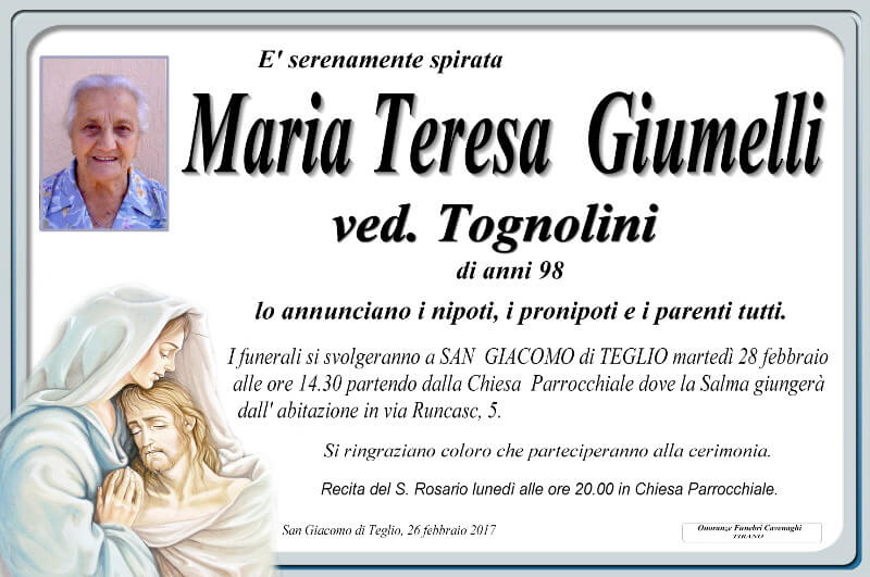 necrologio Giumelli Maria Teresa
