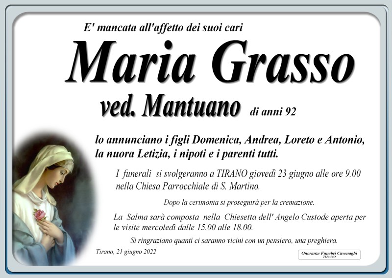 Necrologio Grasso Maria