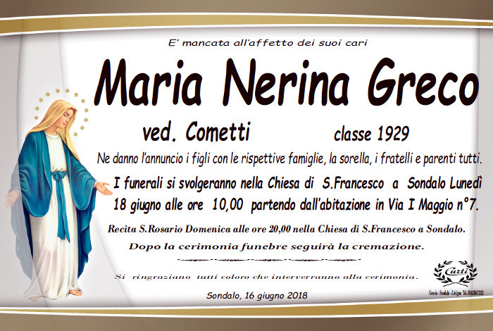 Necrologio Greco Maria Nerina