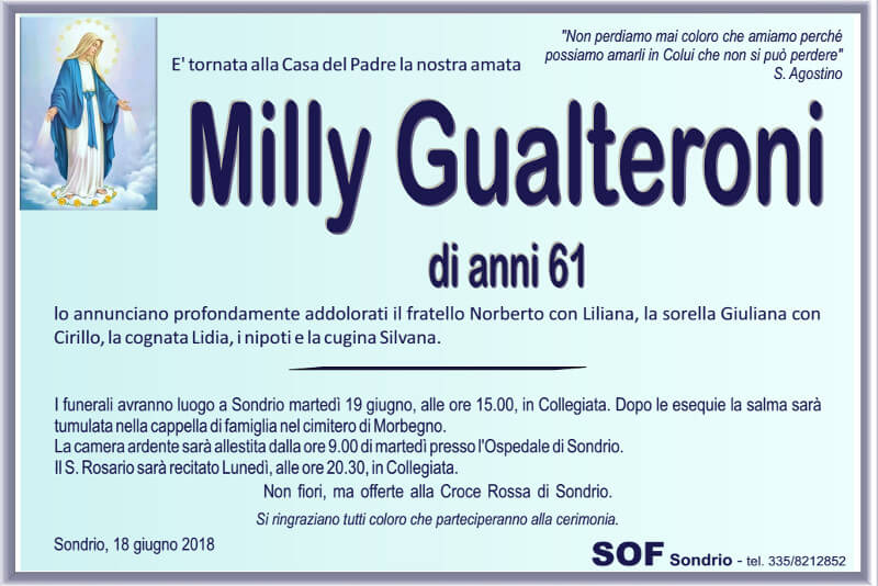 necrologio Gualteroni Milly