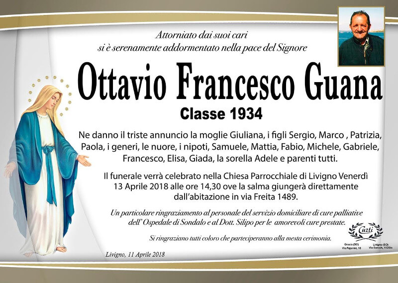 necrologio Guana Ottavio Francesco
