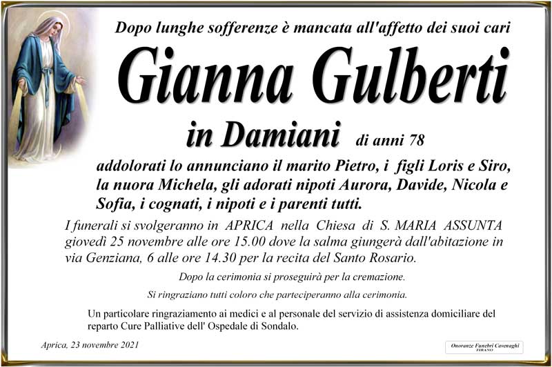 /necrologio Gulberti Gianna