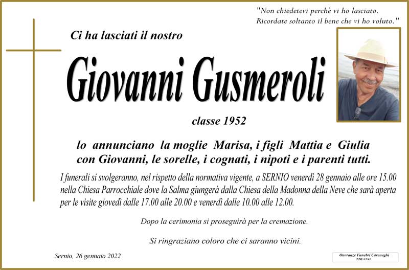 necrologio Gusmeroli Giovanni
