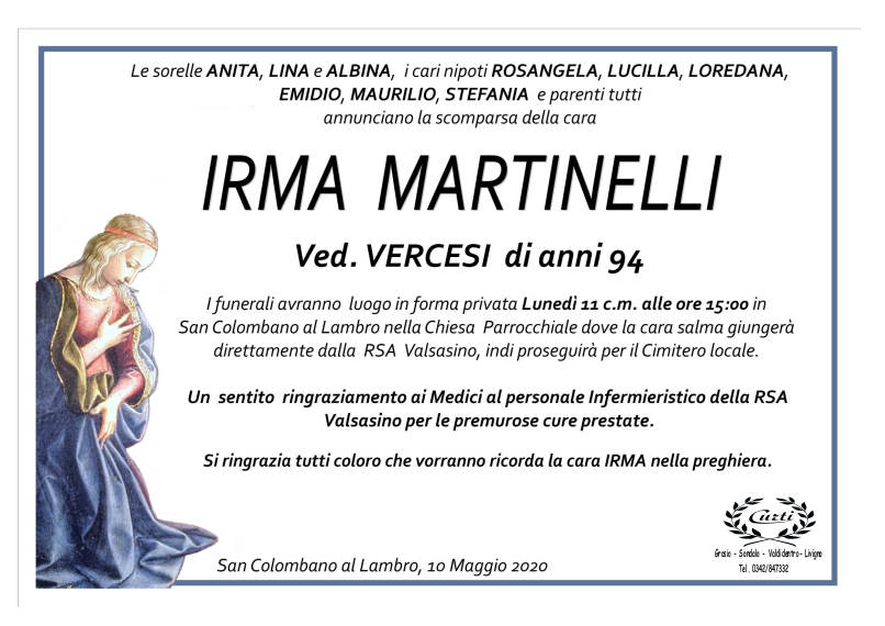 necrologio Martinelli Irma