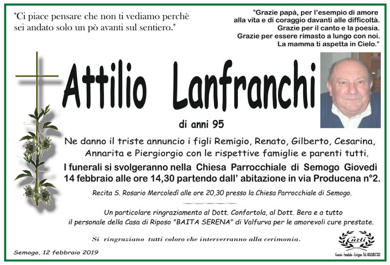necrologio Lanfranchi Attilio