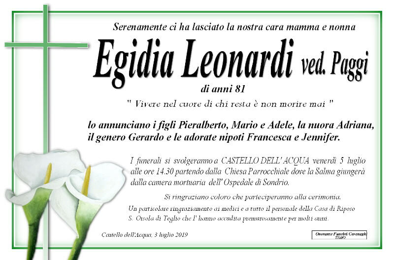 necrologio Leonardi Egidia