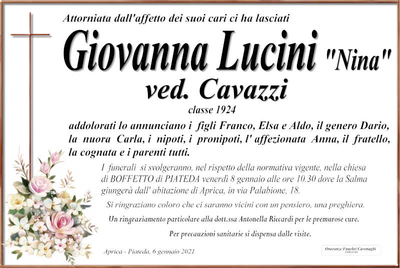 necrologio Lucini Giovanna