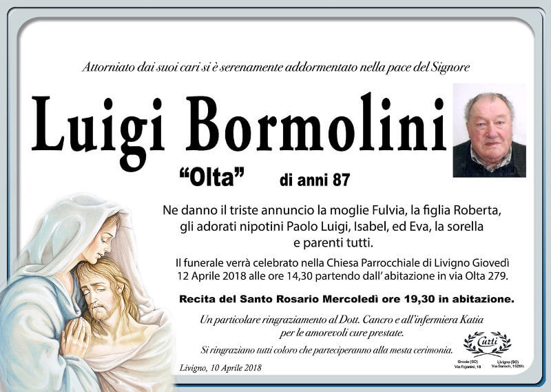 necrologio Bormolini Luigi