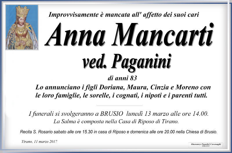 NECROLOGIO Mancarti Anna