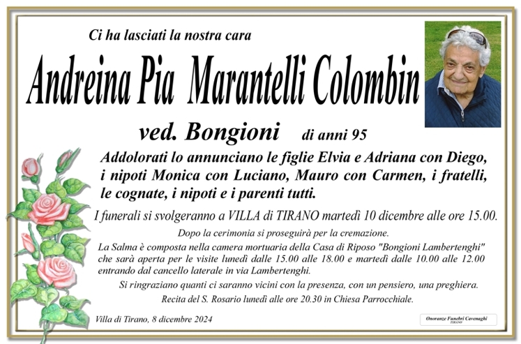 Necrologio Marantelli Colombin Andreina Pia