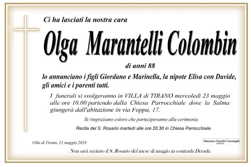 necrologio Olga Marantelli Colombin
