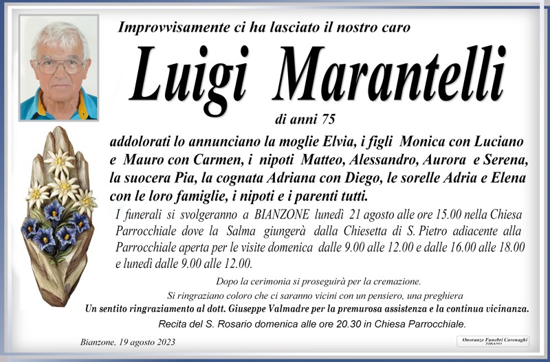 Necrologio Marantelli Luigi