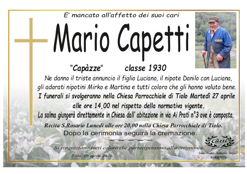 necrologio Capetti Mario