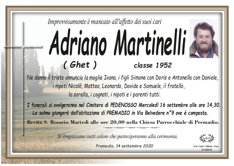 necrologio Martinelli Adriano