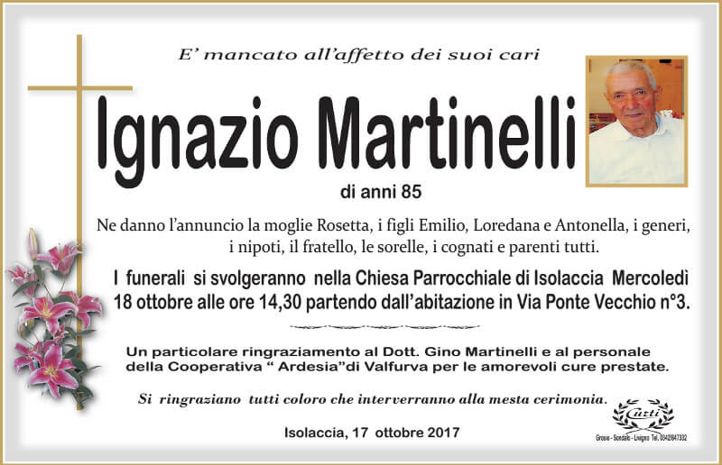 necrologio Martinelli Ignazio