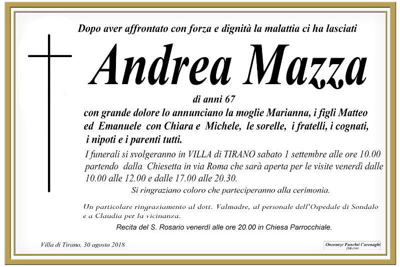 necrologio Mazza Andrea