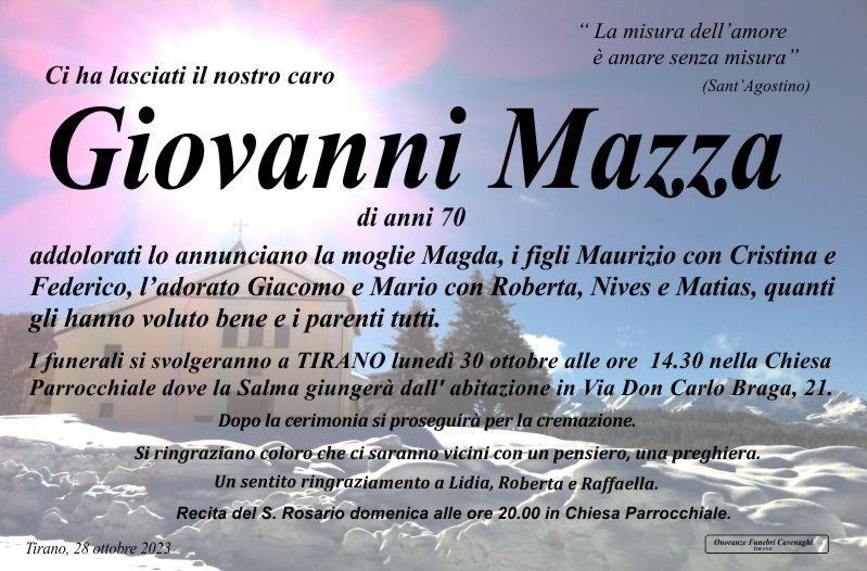 Necrologio Mazza Giovanni