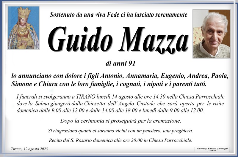 Necrologio Mazza Guido