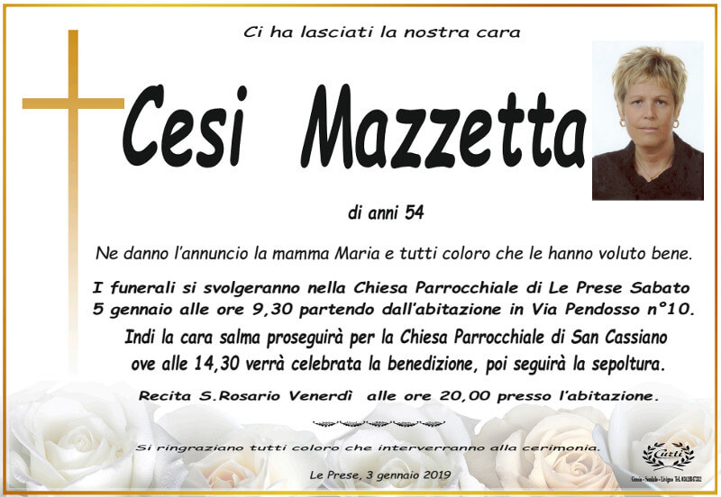 necrologio Mazzetta Cesi