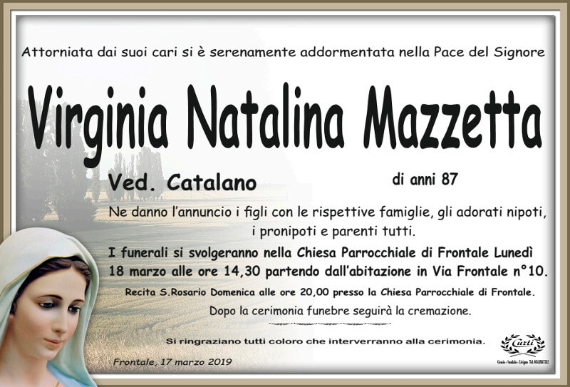 necrologio Mazzetta Virginia Natalina