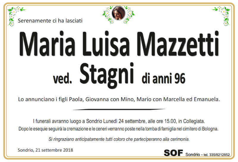 Mazzetti Maria Luisa necrologio