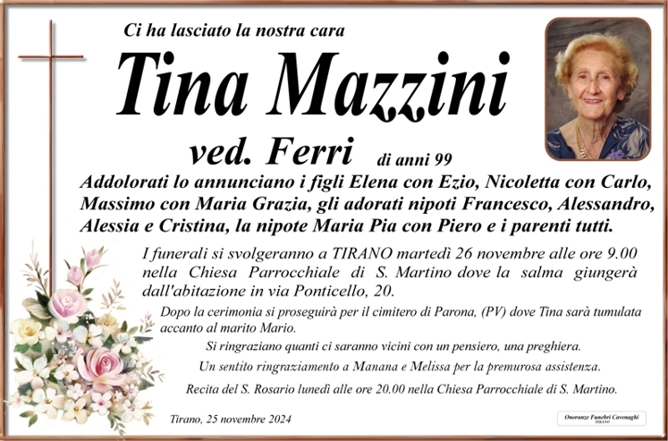 Necrologio Mazzini Tina