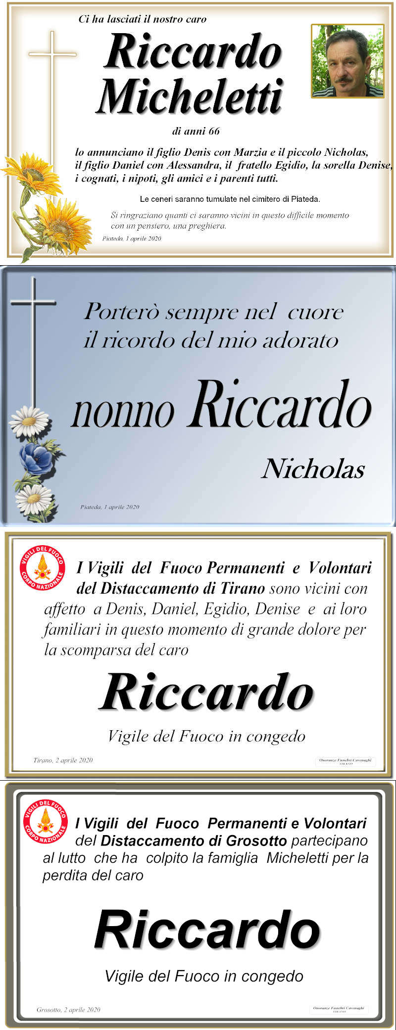 necrologio Micheletti Riccardo