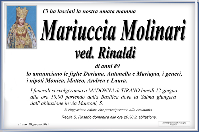 Necrologio Molinari Mariuccia